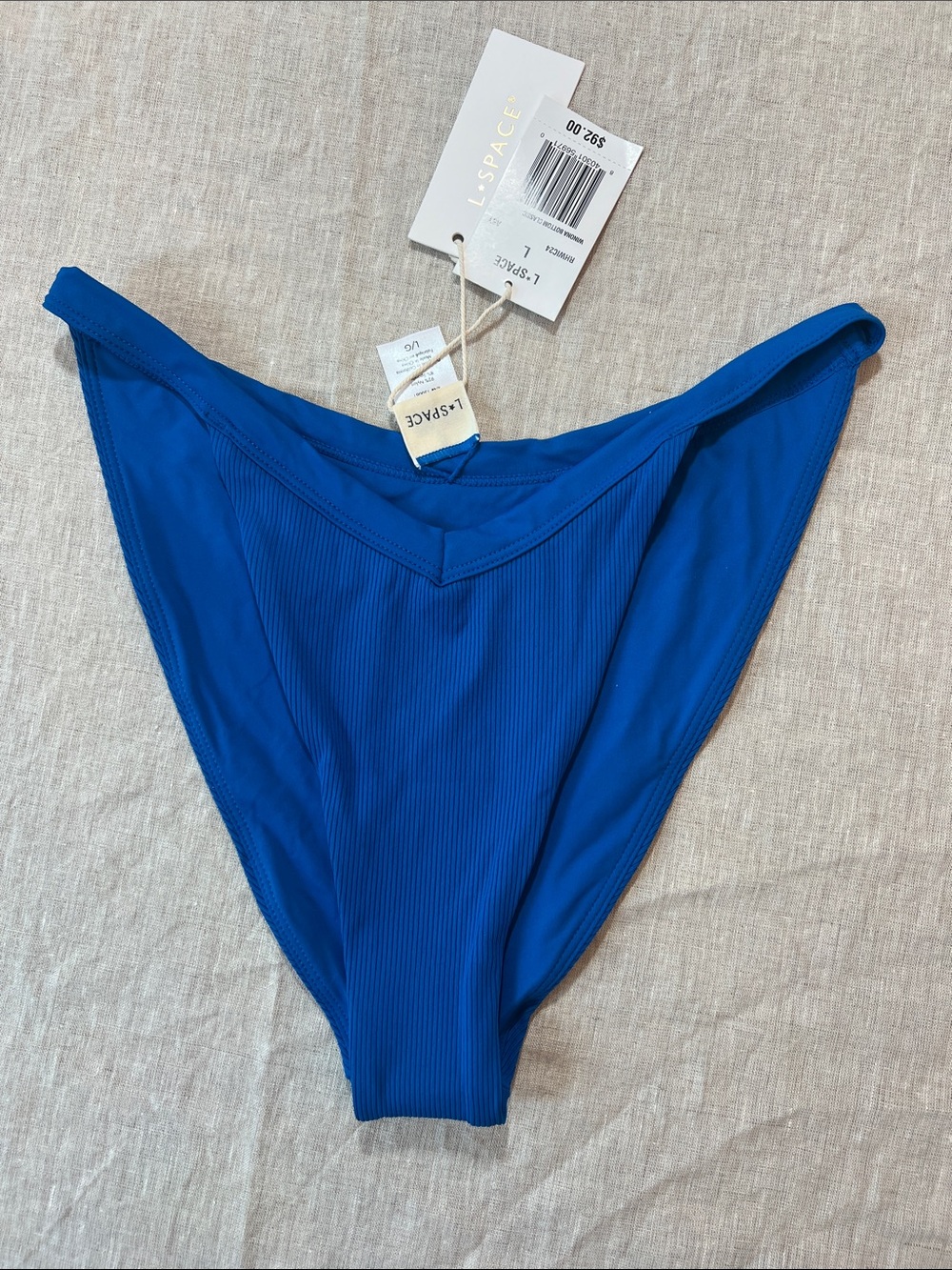 l*space Abyss Blue Ribbed High-Cut Winona Bikini Bottom. Size L. NWT